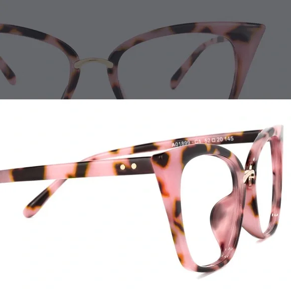 Pink blush rose leopard cat eye plastic eyeglasses frames brown new - Picture 13 of 14